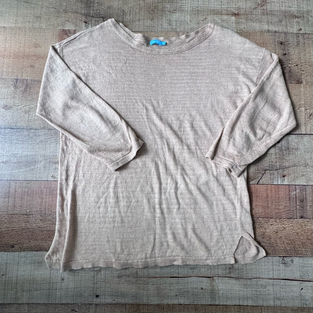 J. McLaughlin Wide Neck Long Sleeve Linen Top Taupe Beige SMALL